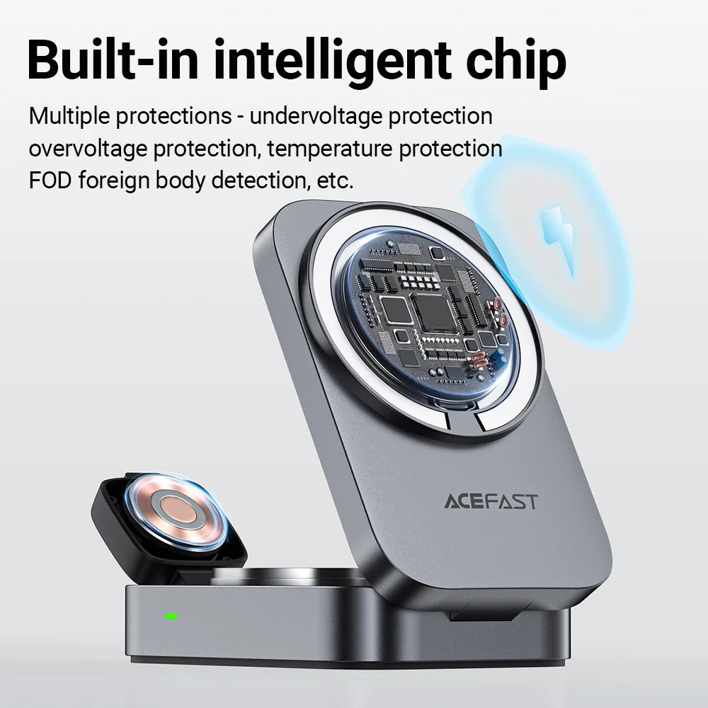 Foldable 3-in-1 magnetic stand with 15W wireless charging function