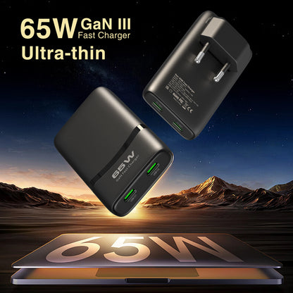 65W GaN USB C Ladegerät, flaches Schnellladegerät mit zwei Anschlüssen