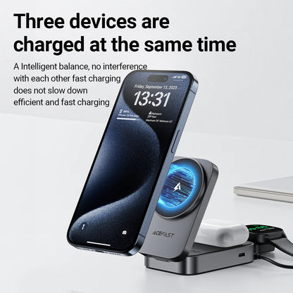 Foldable 3-in-1 magnetic stand with 15W wireless charging function