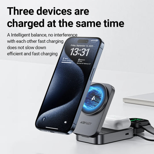 Foldable 3-in-1 magnetic stand with 15W wireless charging function